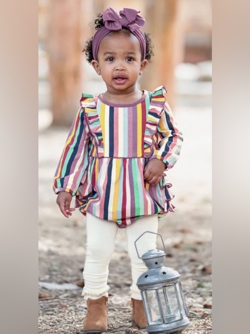 NWT Rufflebutts Enchanted Rainbow Stripe Waterfall Bubble Romper